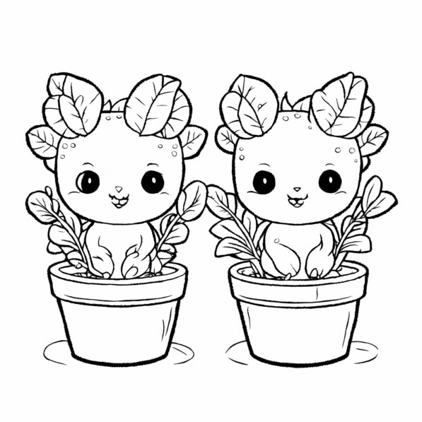 Download Cute Cartoon Plant Creatures in Pots Coloring pages Online ...
