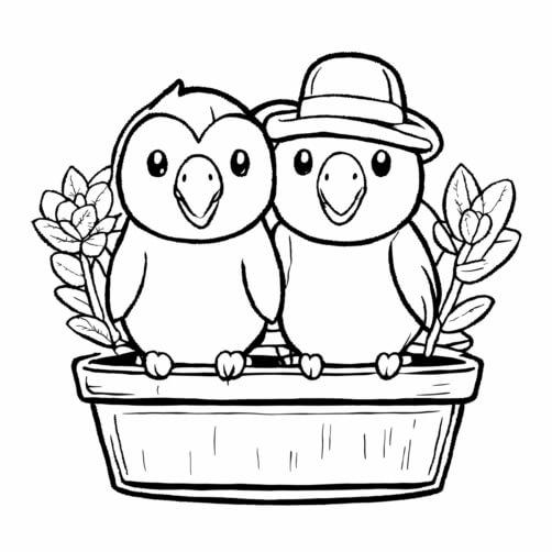 Download Two Cartoon Birds in a Planter Coloring pages Online ...