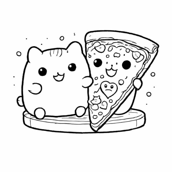 Download Cute Cat and Pizza Illustration Coloring pages Online ...