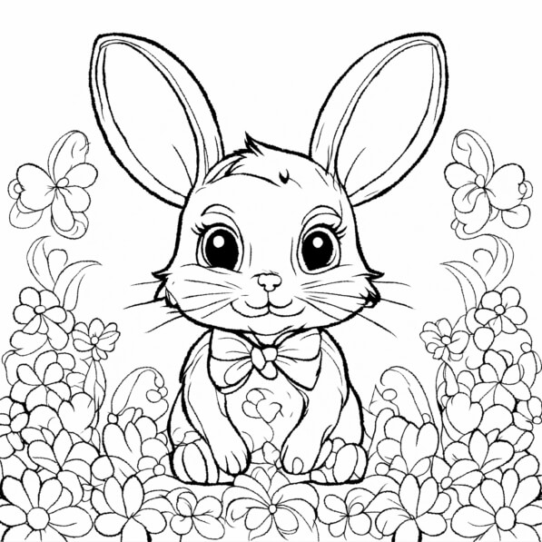 Download Cartoon Rabbit Surrounded by Flowers Coloring pages Online ...
