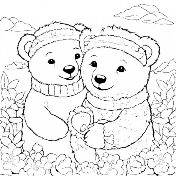 Download Two Bears Embracing in a Flower Garden Coloring pages Online ...