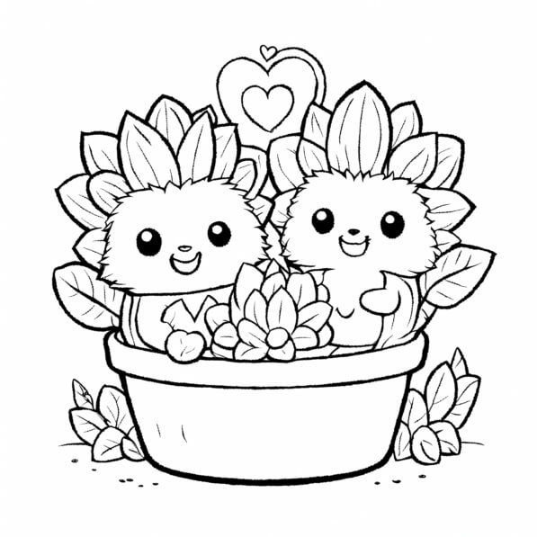Download Cute Animated Characters in a Flower Pot Coloring pages Online ...