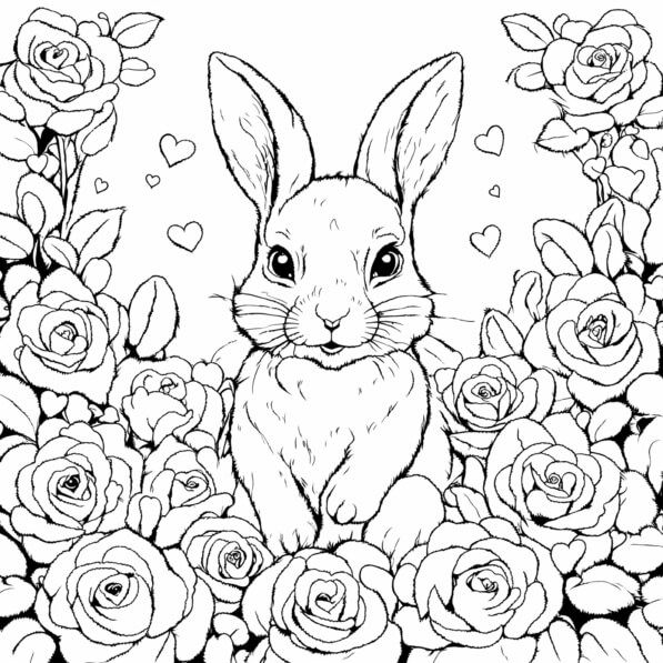 Download Rabbit Surrounded by Roses Coloring pages Online - Creative ...