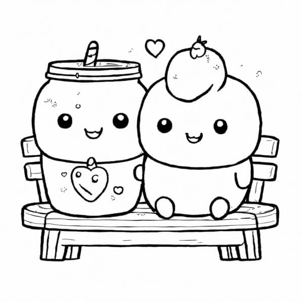 Download Cute Cartoon Characters on a Bench Coloring pages Online ...