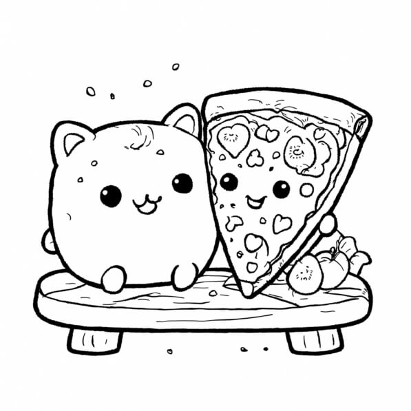 Download Cute Cat and Pizza Character Illustration Coloring pages ...