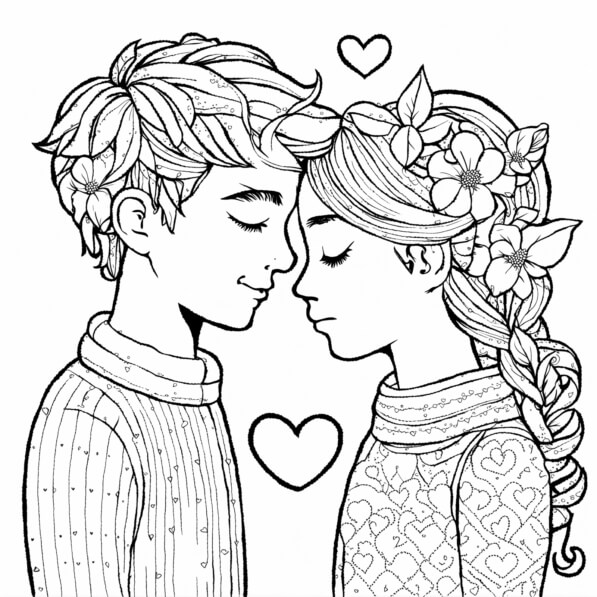 Download Illustration of two children in love with floral accents ...