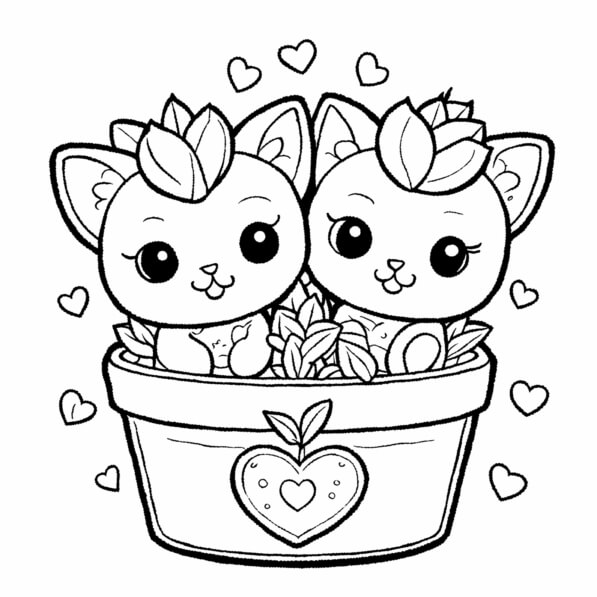 Download Cute Cartoon Animals in a Flower Pot Coloring pages Online ...