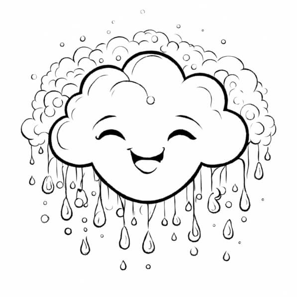 Download Cheerful Cartoon Cloud With Raindrops Coloring Pages Online