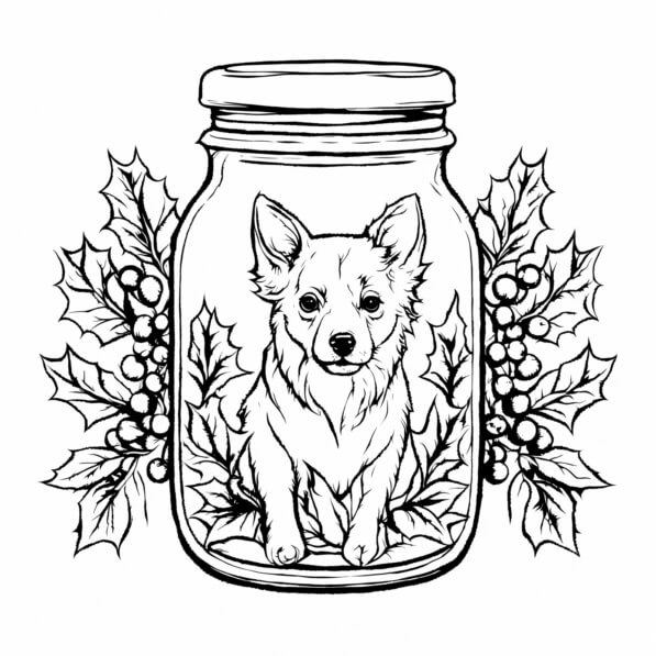 Download Dog in a Jar with Holly Leaves Coloring pages Online ...