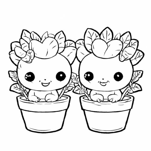 Download Cute Cartoon Plant Creatures in Pots Coloring pages Online ...
