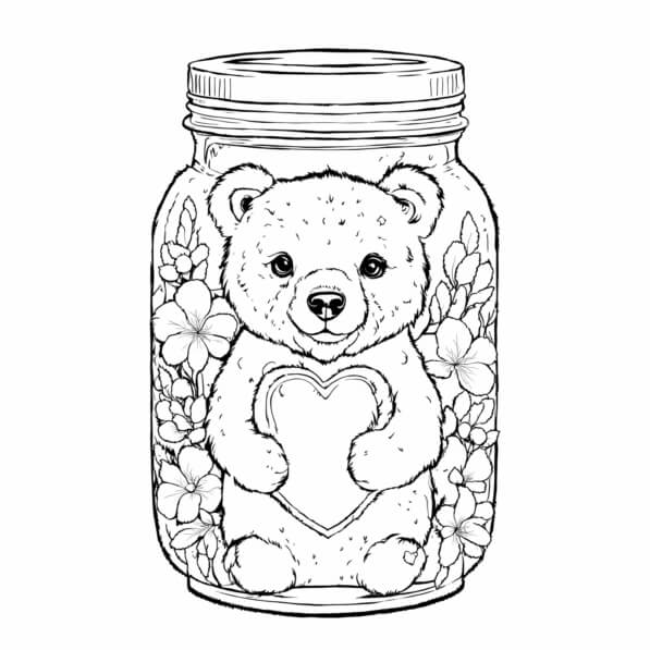 Download Bear Cub in a Mason Jar with Flowers Coloring pages Online ...