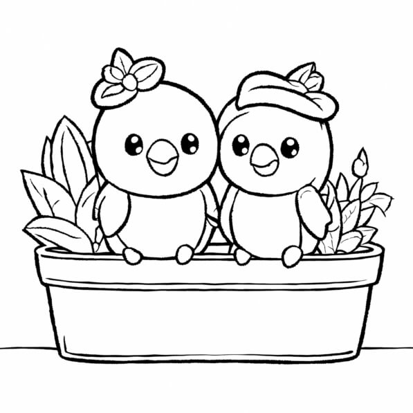 Download Cute Cartoon Birds in a Flower Pot Coloring pages Online ...