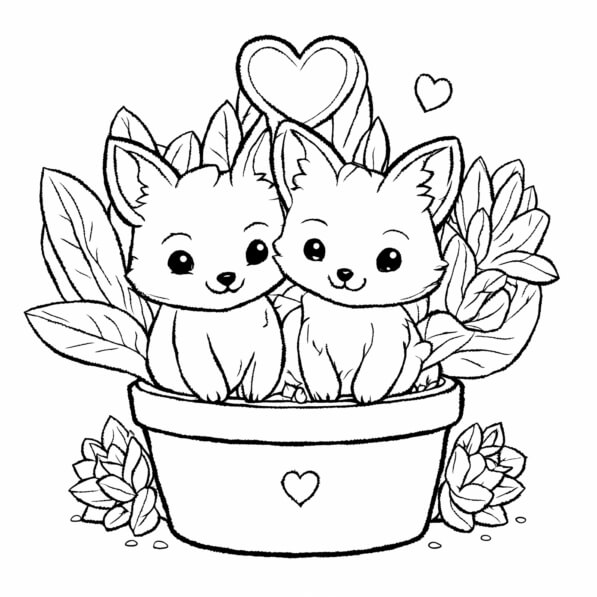 Download Cute Cartoon Animals in a Flower Pot Coloring pages Online ...