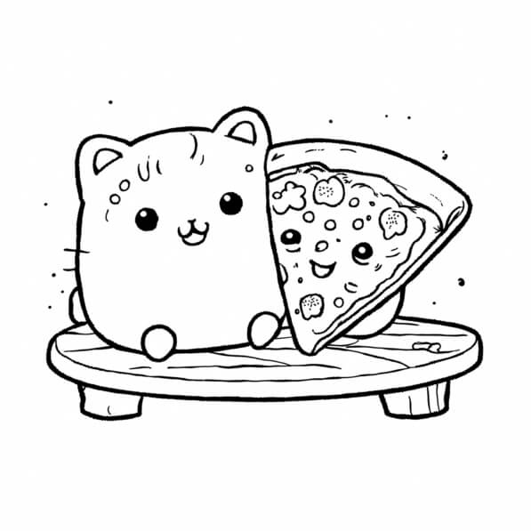 Download Cute Cat and Happy Pizza Slice Coloring pages Online ...