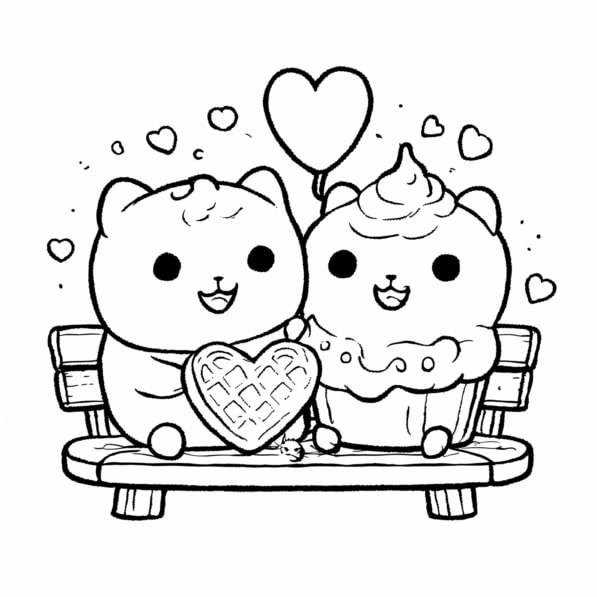 Download Cute Cartoon Characters on a Bench Coloring pages Online ...