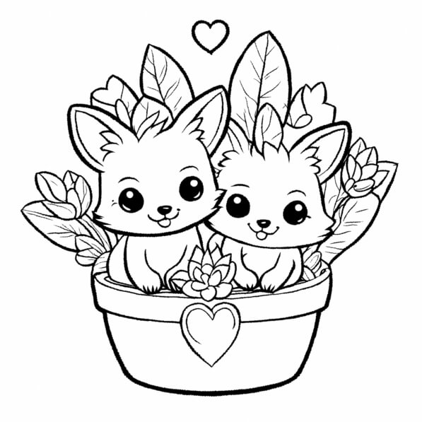 Download Cute Cartoon Animals in Flower Pot Coloring pages Online ...