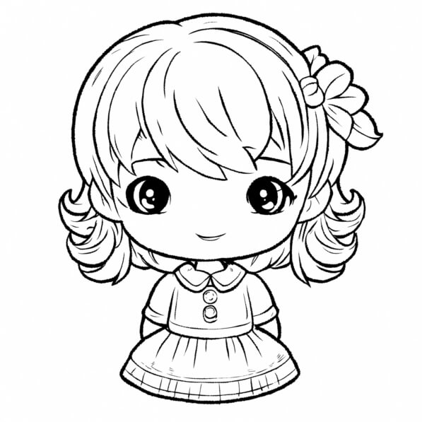 Baixe Ilustração de Menina Chibi Colorir páginas - Creative Fabrica