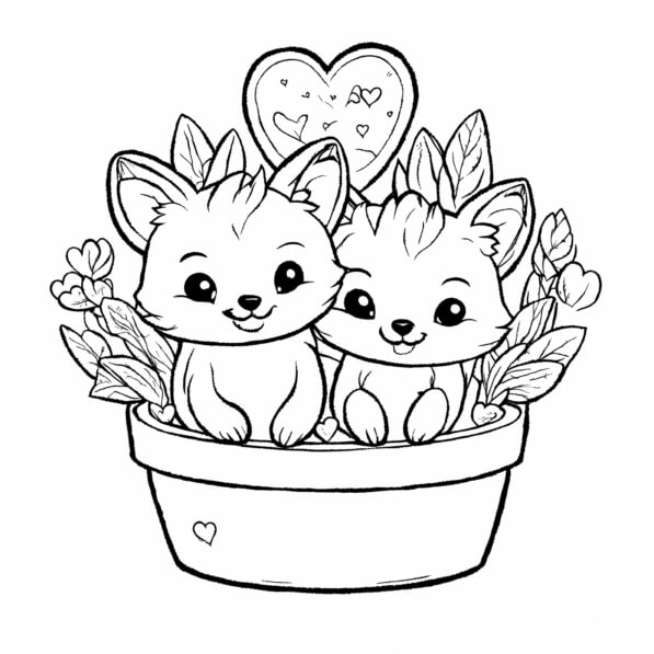 Download Cute Cartoon Cats in a Flower Pot Coloring pages Online ...