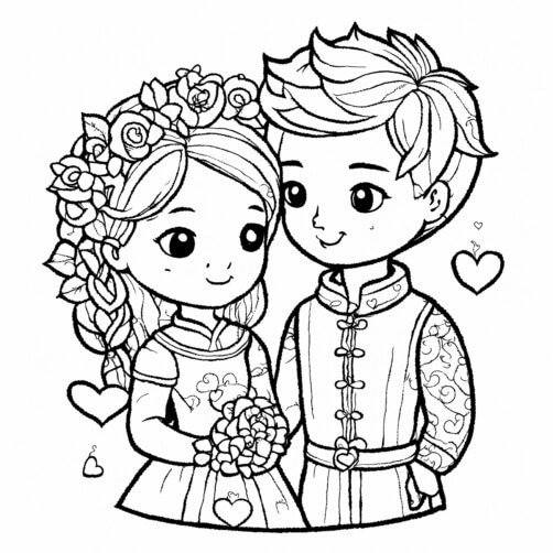 Couple Illustration for Coloring Sketches thumbnail