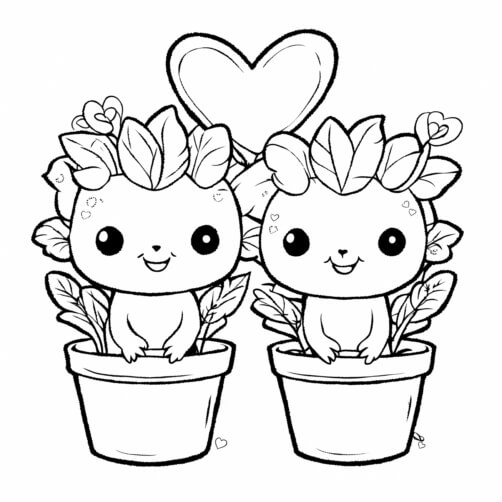 Download Cute Plant Characters in Pots Coloring pages Online - Creative ...