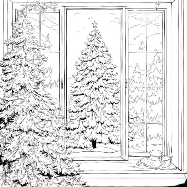 Download Winter Scene through a Cozy Window Coloring pages Online ...