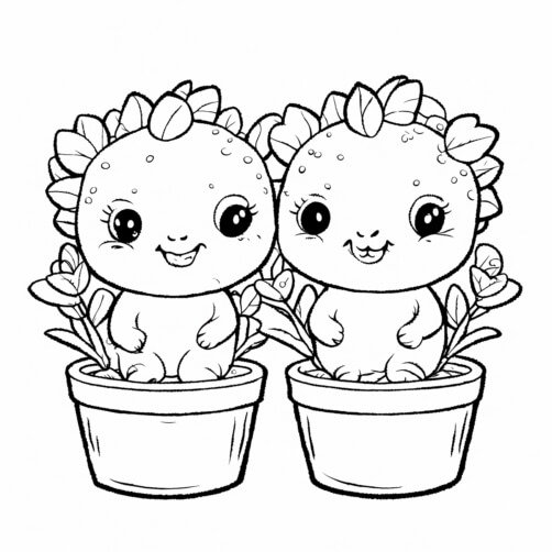 Download Cute Cartoon Plant Creatures in Pots Coloring pages Online ...