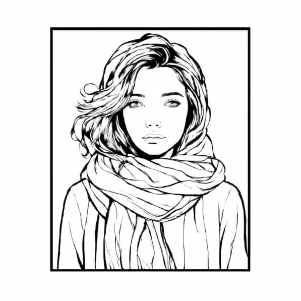 Line Colouring Portrait Download Line Art Portrait of a Young Woman Coloring pages Online ...