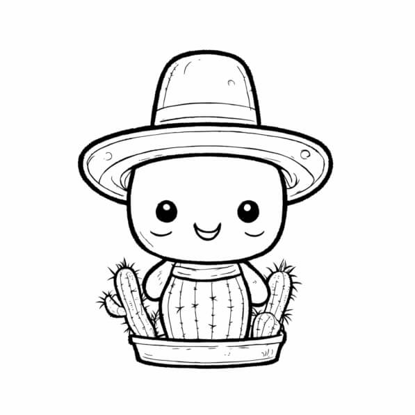 Download Cute Cactus Character with Sombrero Coloring pages Online ...