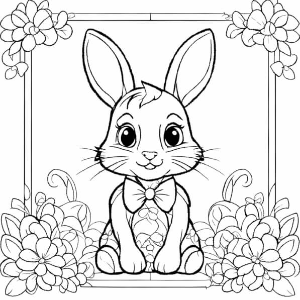 Download Cute Cartoon Rabbit Surrounded by Flowers Coloring pages ...