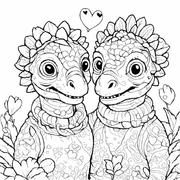 Download Whimsical Dinosaurs with Floral Headpieces Coloring pages ...