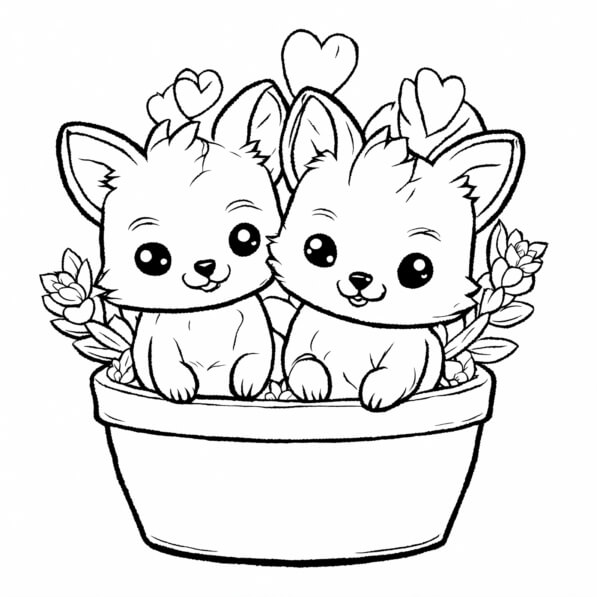 Download Cute Cartoon Animals in Flower Pot Coloring pages Online ...
