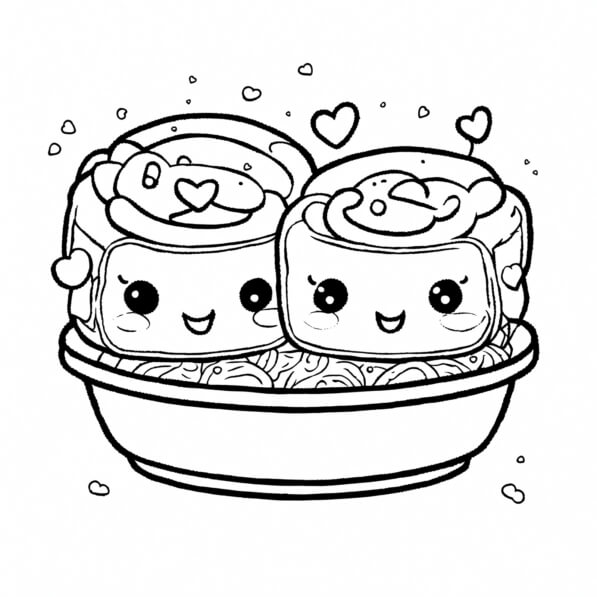 Download Cute Sushi Rolls with Noodles Coloring pages Online - Creative ...