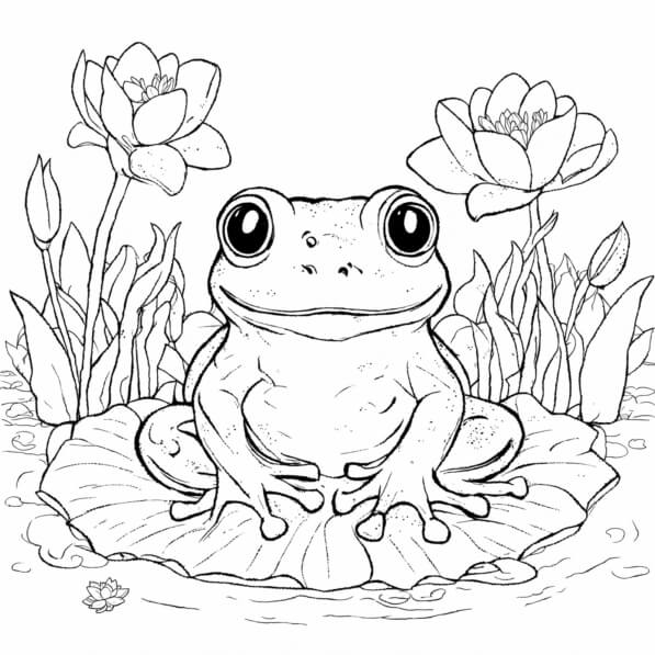 Download Frog on a Lily Pad Coloring pages Online - Creative Fabrica