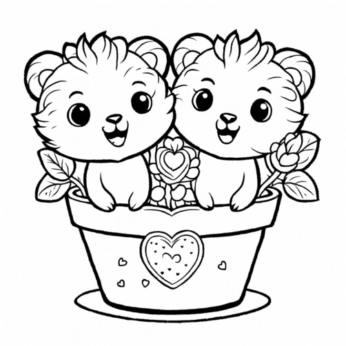 Download Cute Cartoon Bears in Flower Pot Coloring pages Online ...
