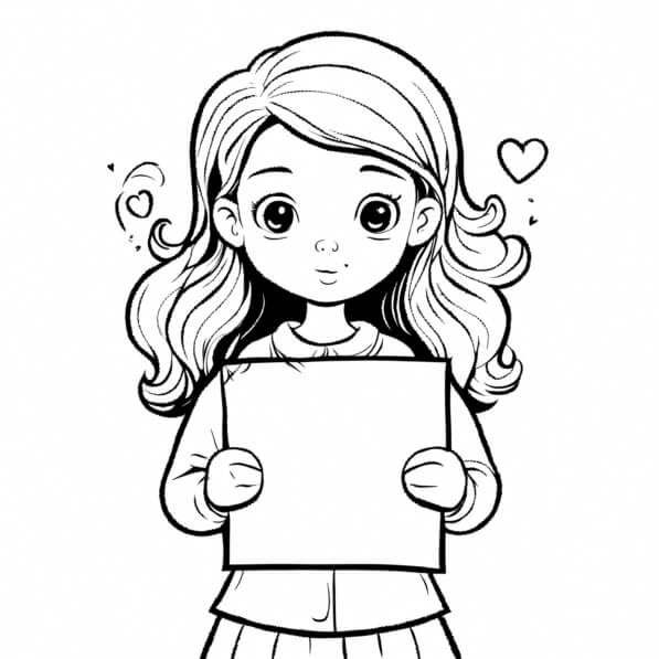 Download Cute Cartoon Girl Holding A Blank Paper Coloring Pages Online Download cute cartoon girl holding a blank paper coloring pages online