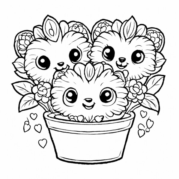 Download Cute Flower Characters in a Pot Coloring pages Online ...