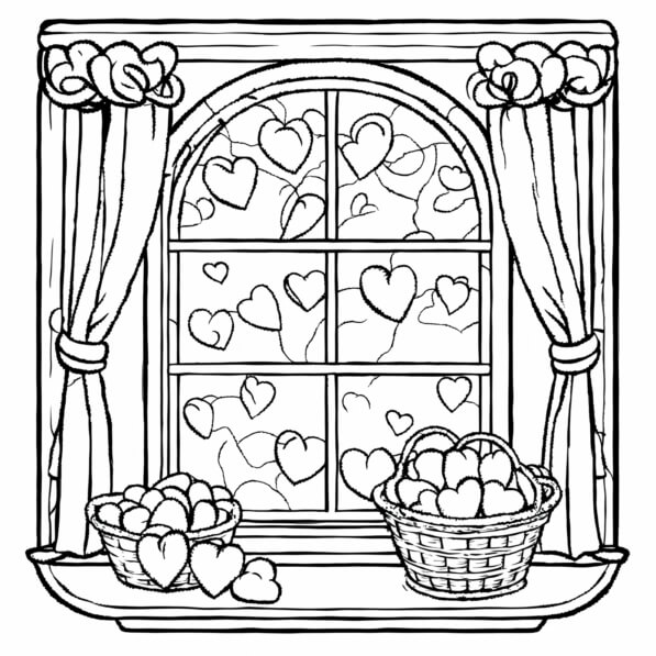 Download Whimsical Heart Window Coloring pages Online - Creative Fabrica
