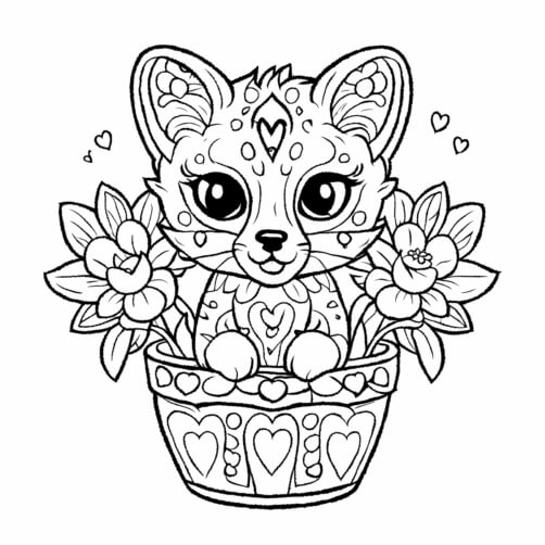 Download Cute Cartoon Animals in a Flower Pot Coloring pages Online ...
