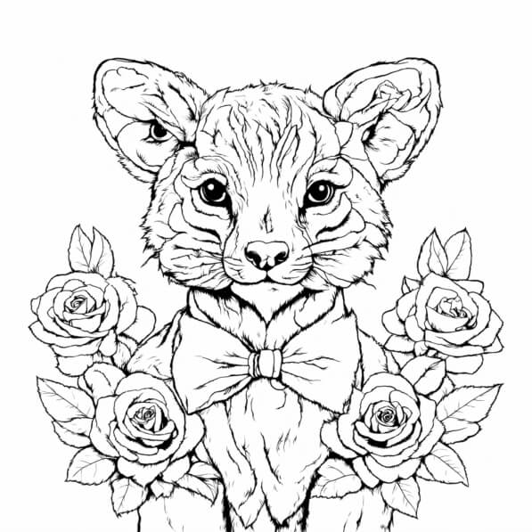 Download Whimsical Animal Illustration with Roses Coloring pages Online ...