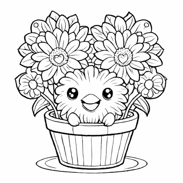 Download Cute Bird in Flower Pot Coloring pages Online - Creative Fabrica