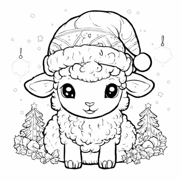 Download Cute Christmas Lamb Coloring pages Online - Creative Fabrica