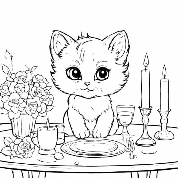 Download Cute Kitten at Dining Table Coloring pages Online - Creative ...