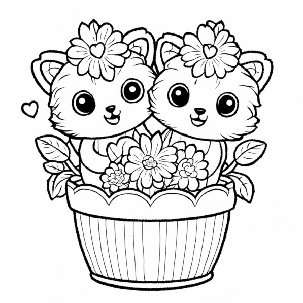 Download Cute Cartoon Animals in Flower Pot Coloring pages Online ...
