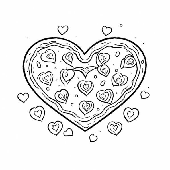 Download Heart-Shaped Pizza Design Coloring pages Online - Creative Fabrica