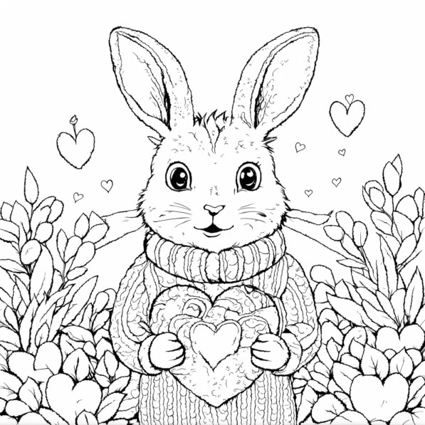 Download Cute Rabbit Holding a Heart Coloring pages Online - Creative ...