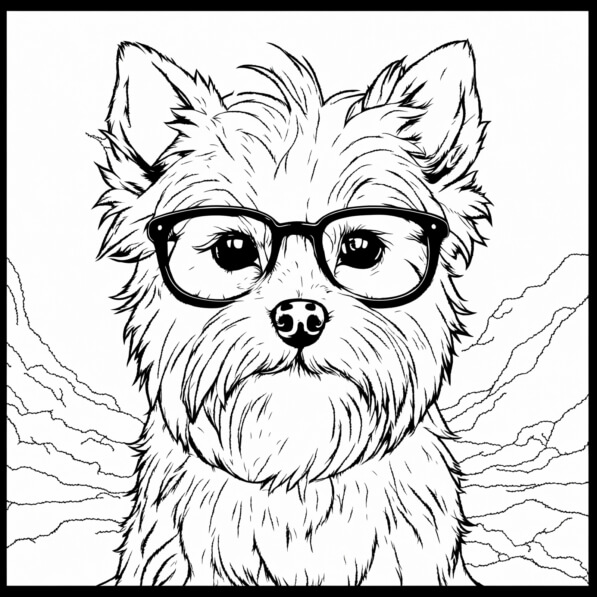 Download Playful Dog with Glasses Coloring pages Online - Creative Fabrica