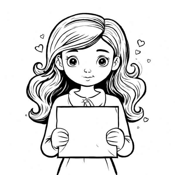 Download Cheerful Girl Holding Blank Paper Coloring Pages Online Download cheerful girl holding blank paper coloring pages online