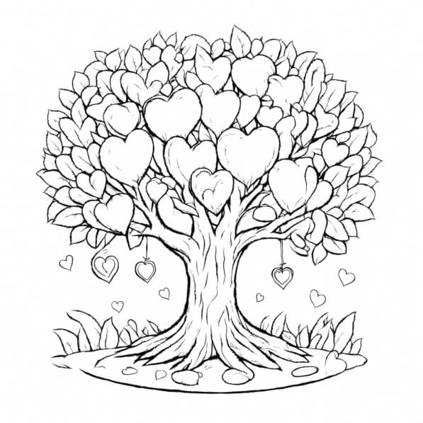 Download Heart-Shaped Tree Illustration Coloring pages Online ...