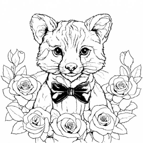 Download Cute Illustrated Animal with Roses Coloring pages Online ...