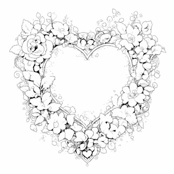 Colorable Heart Frame Download Heart-Shaped Floral Frame Illustration Coloring pages Online ...